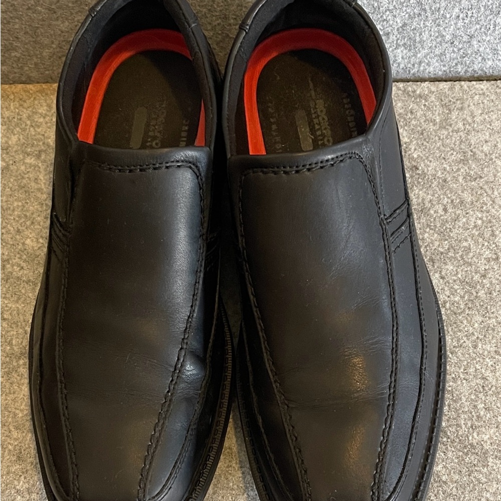 Rockport Black Leather Slip-Ons with Red Accents